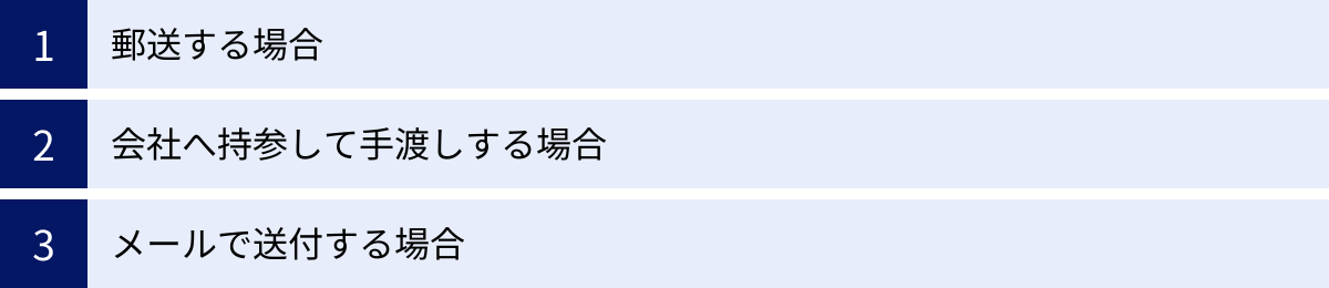 郵送する場合、会社へ持参して手渡しする場合、メールで送付する場合