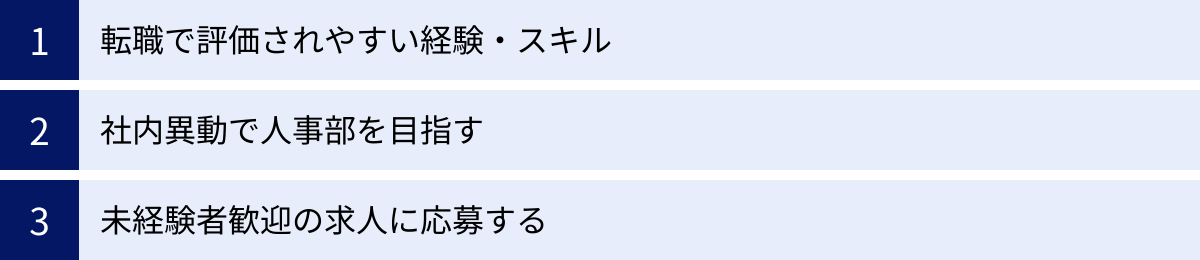 転職で評価されやすい経験・スキル、社内異動で人事部を目指す、未経験者歓迎の求人に応募する