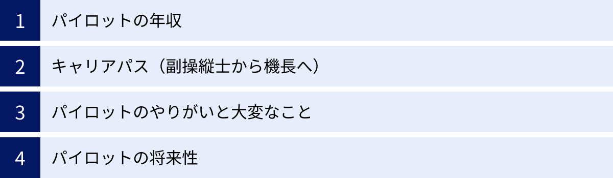 パイロットの年収、キャリアパス（副操縦士から機長へ）、パイロットのやりがいと大変なこと、パイロットの将来性